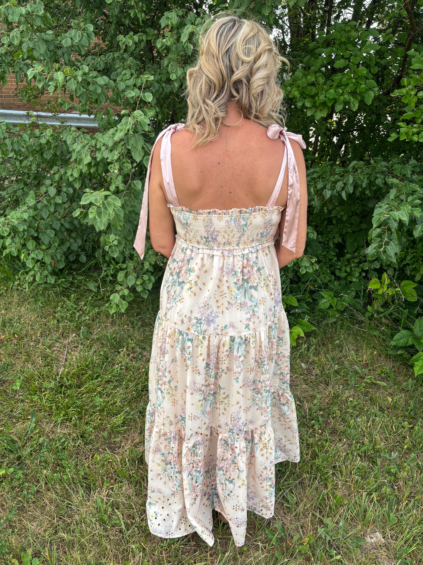 Floral Embroidered Tie Maxi Dress