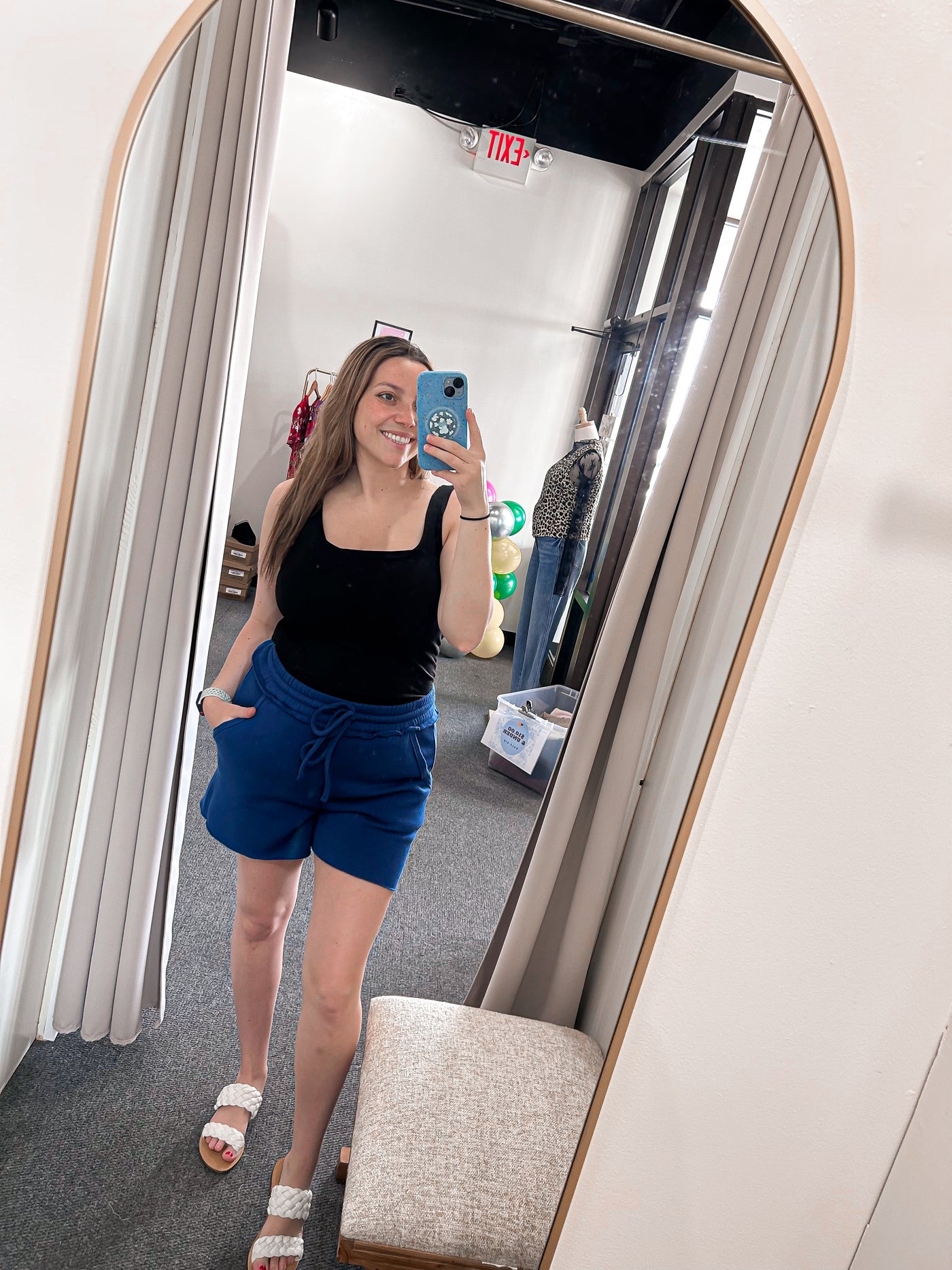 High Waisted Fleece Shorts - Lt Navy - FINAL SALE
