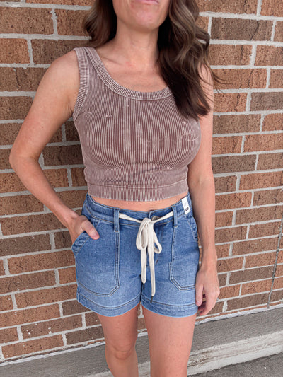 Stone Washed Ribbed Tank - Mocha