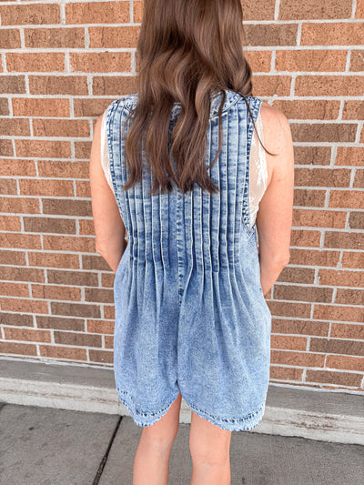 Leah Pleated Oversized Denim Romper