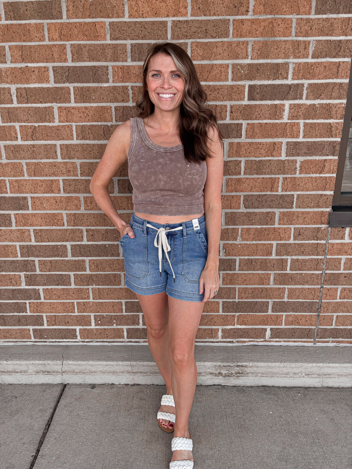 Stone Washed Ribbed Tank - Mocha