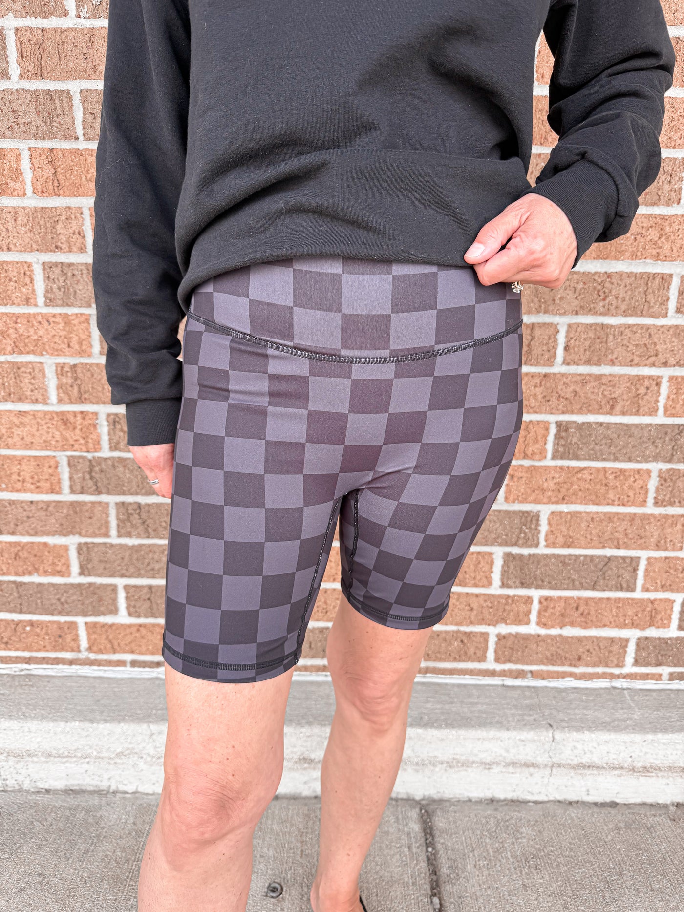 Checkered Biker Shorts - Black