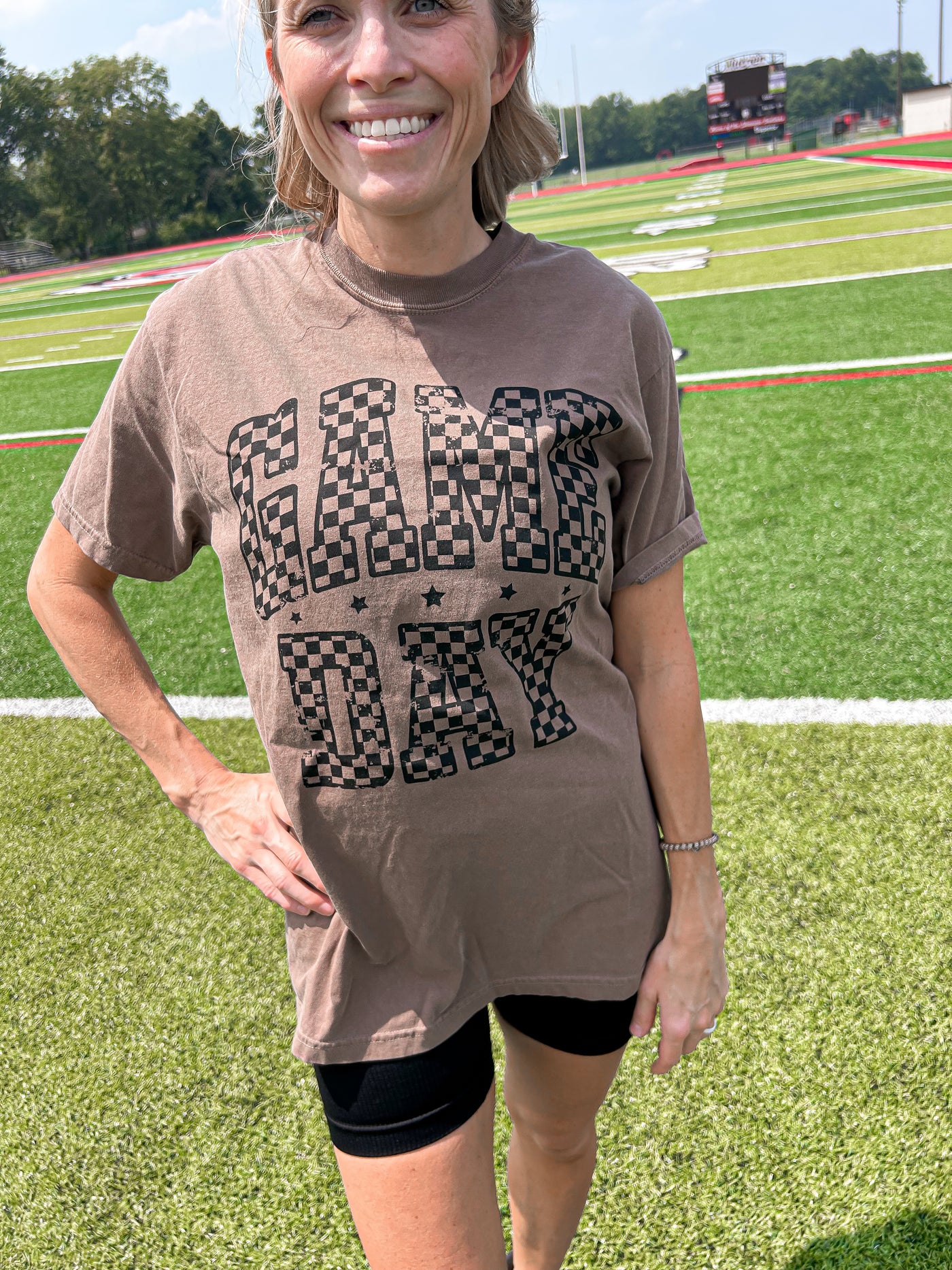 Game Day Checkered Tee - Espresso