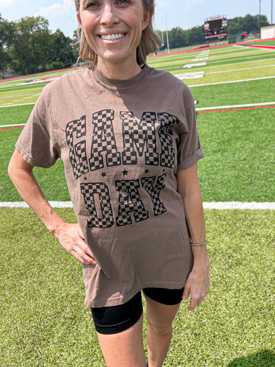 Game Day Checkered Tee - Espresso