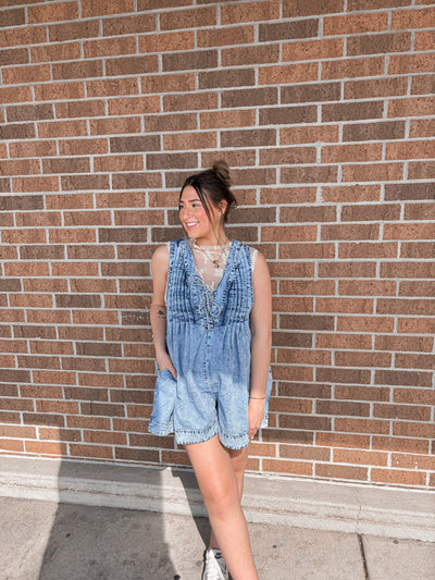 Leah Pleated Oversized Denim Romper