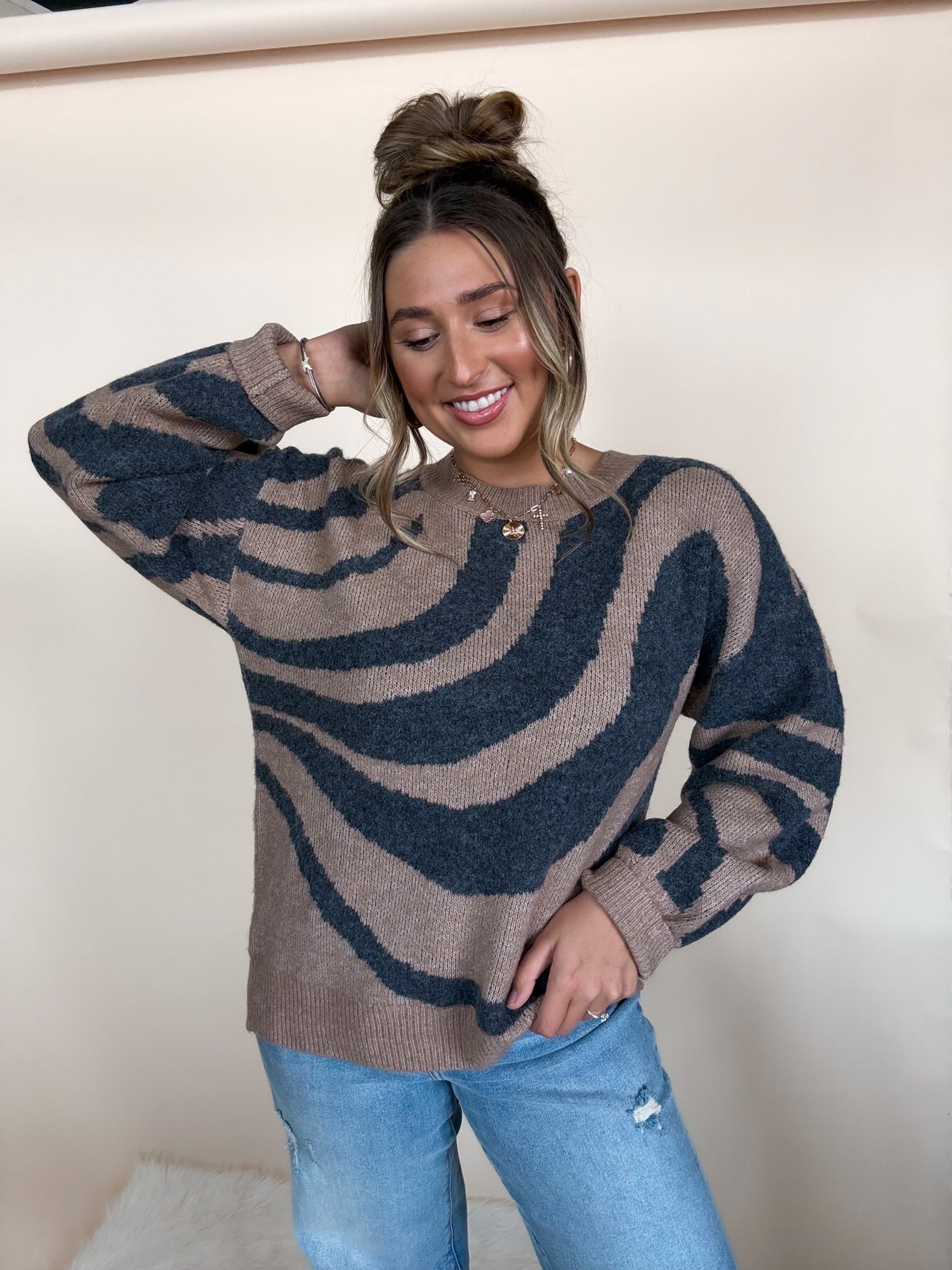 Zebra Print Knit Sweater