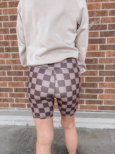 Checkered Biker Shorts - Chocolate