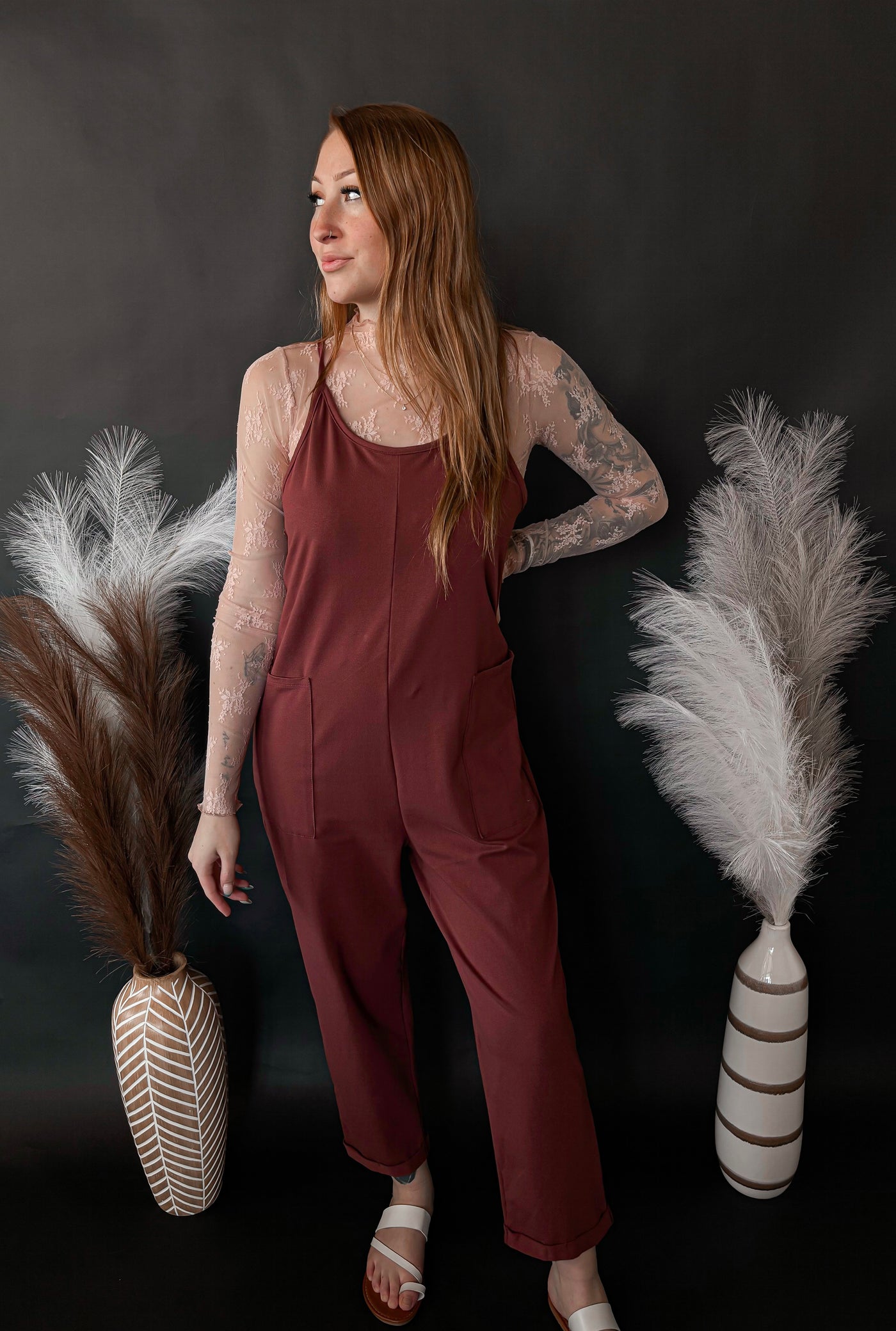 Cotton Relaxed Jumpsuit - Deep Berry