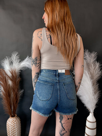 Double Layer Square Neck Tank Top - Fog