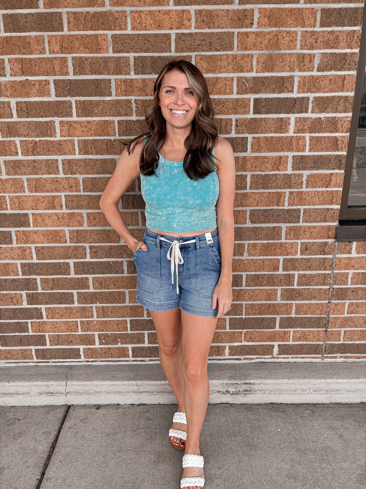 Stone Washed Ribbed Tank - Ice Blue