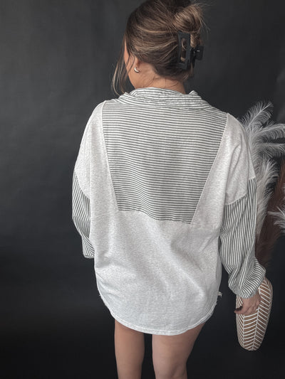 Stripe Mix Half Zip Hoodie
