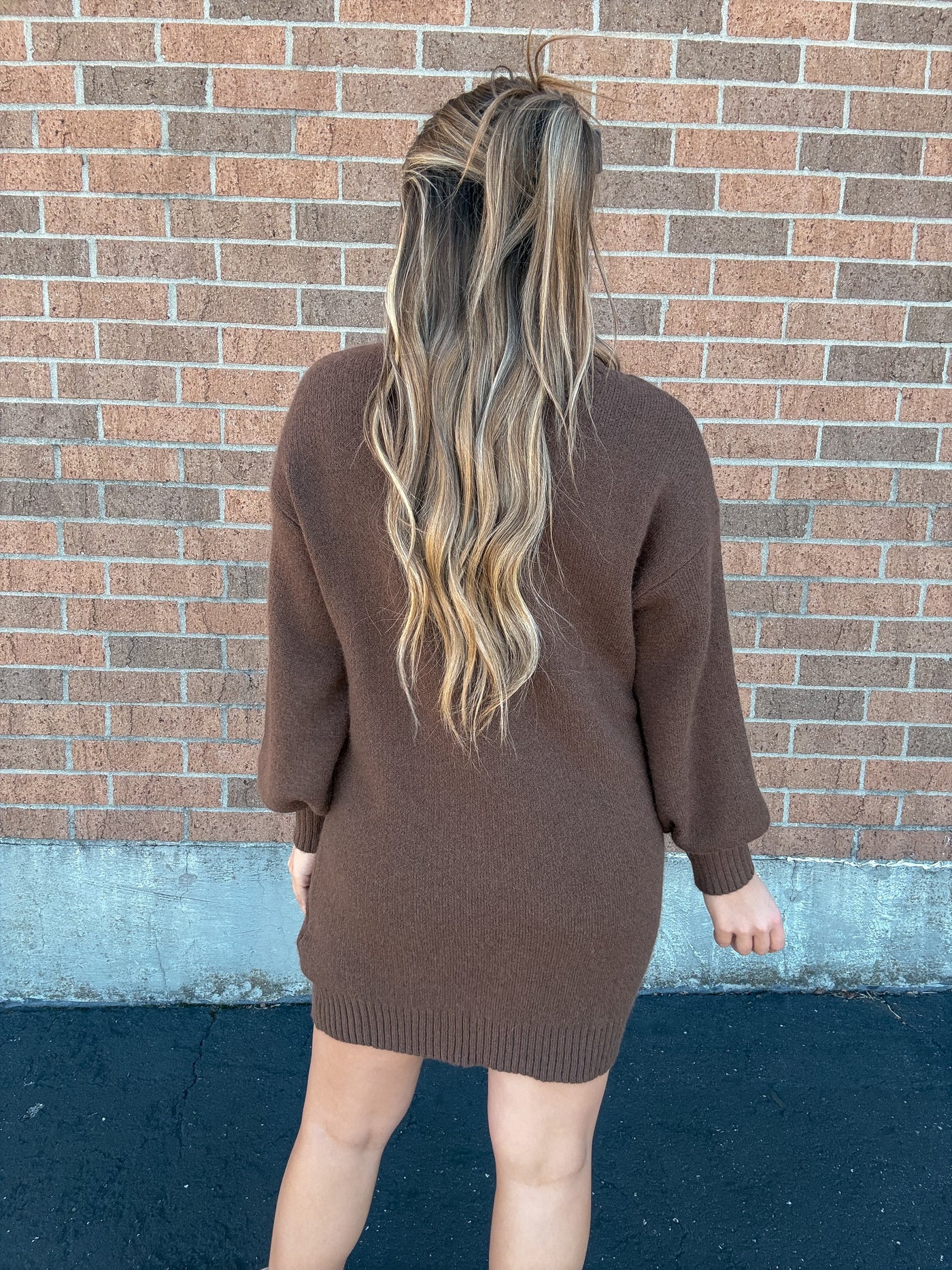 Half Button Coffee Bean Sweater Dress - FINAL SALE