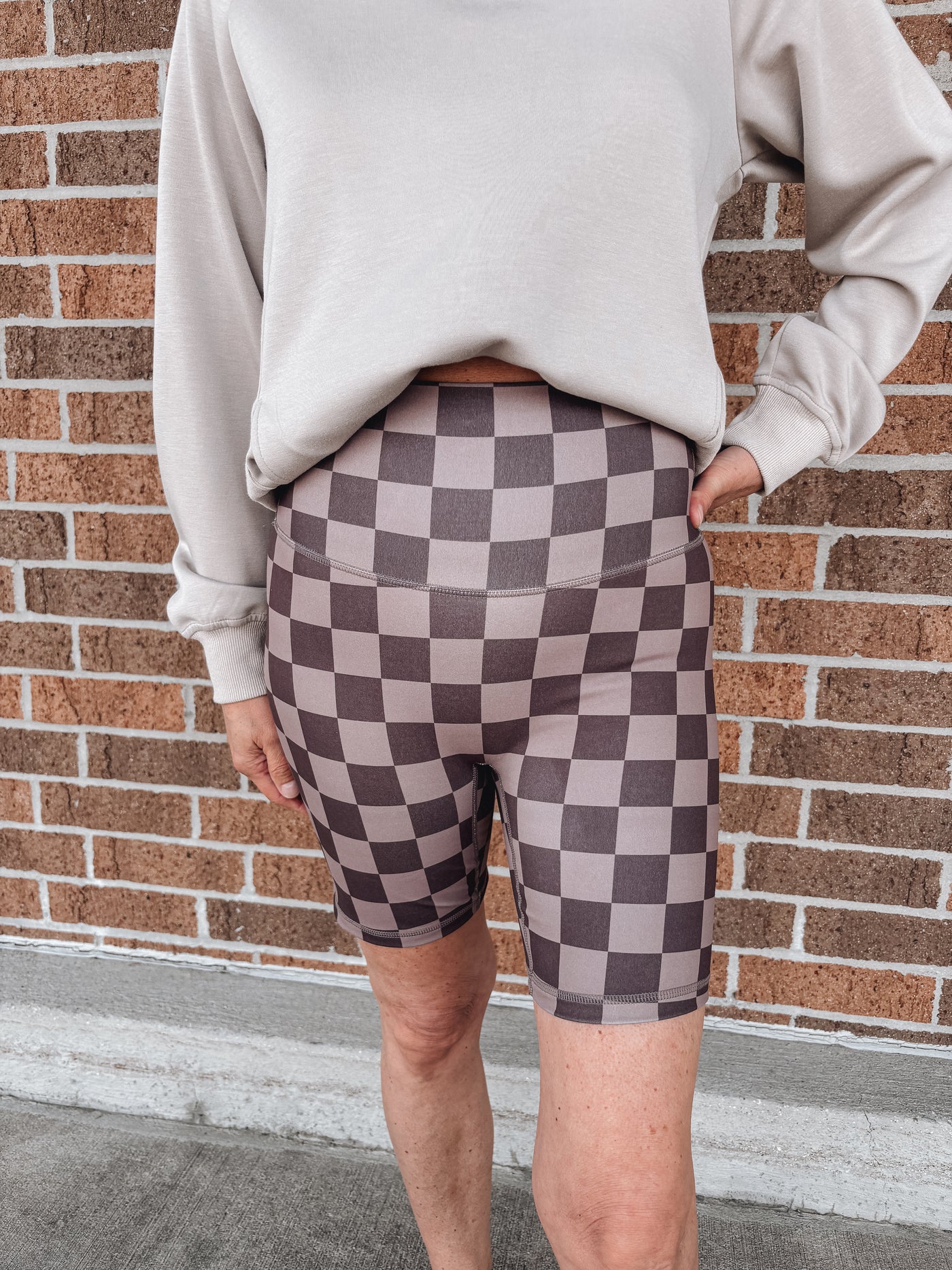 Checkered Biker Shorts - Chocolate