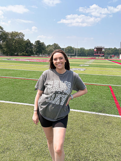 Game Day Checkered Tee - Pepper