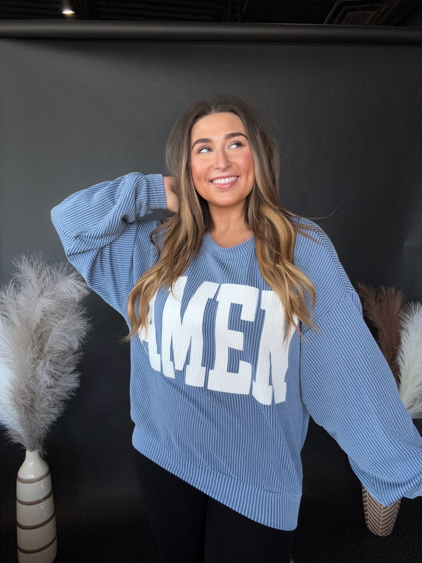 "Amen" Oversized Ribbed Crewneck