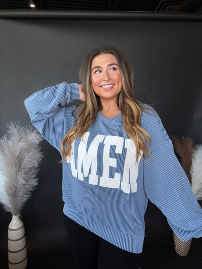 "Amen" Oversized Ribbed Crewneck