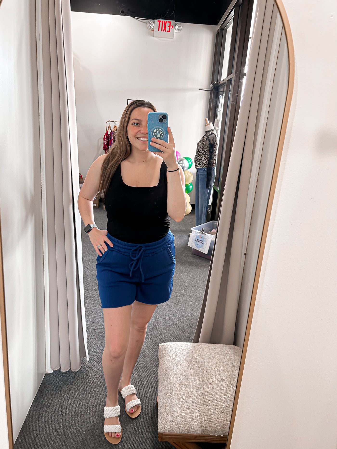 High Waisted Fleece Shorts - Lt Navy - FINAL SALE