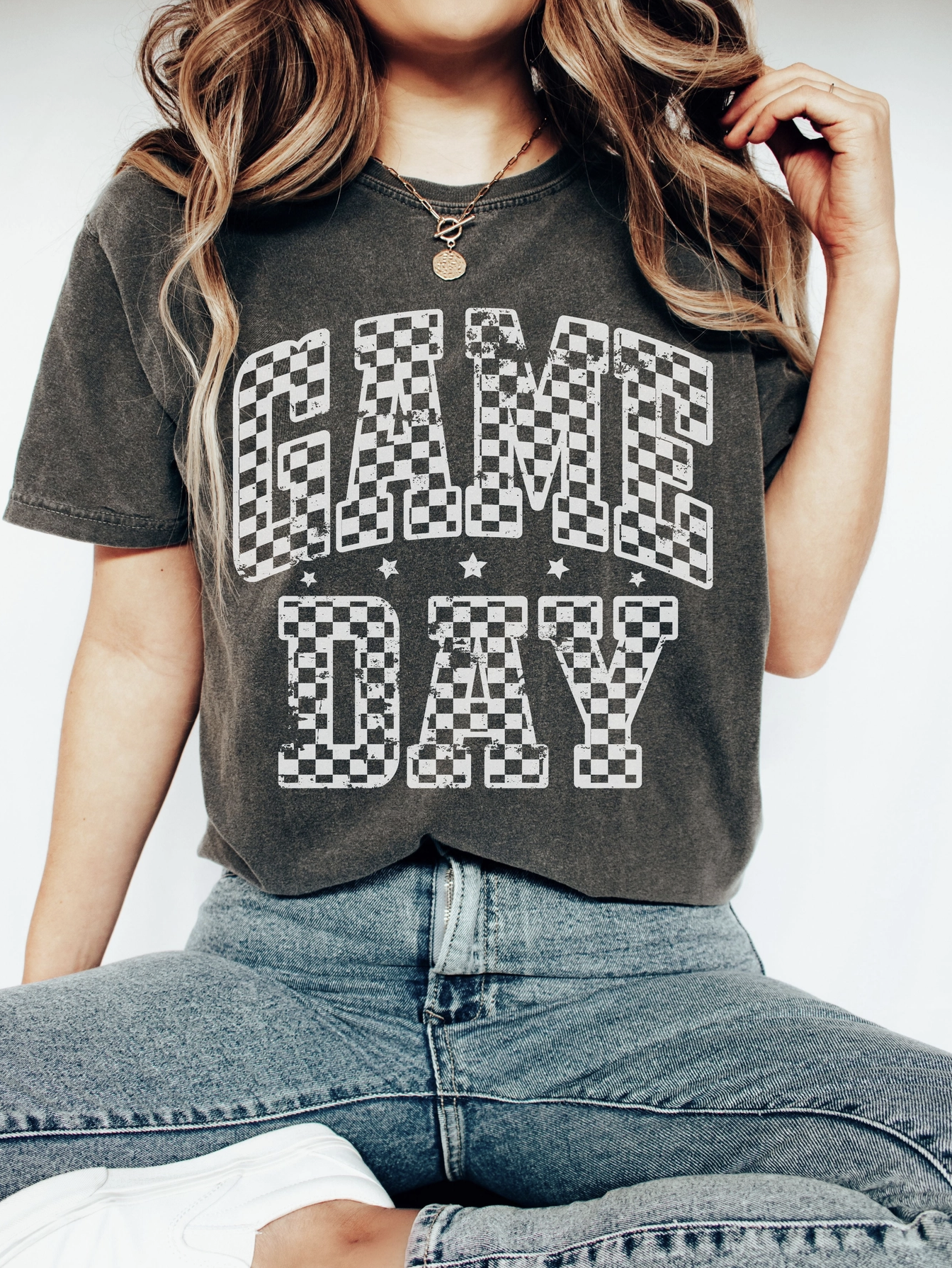 Game Day Checkered Tee - Pepper