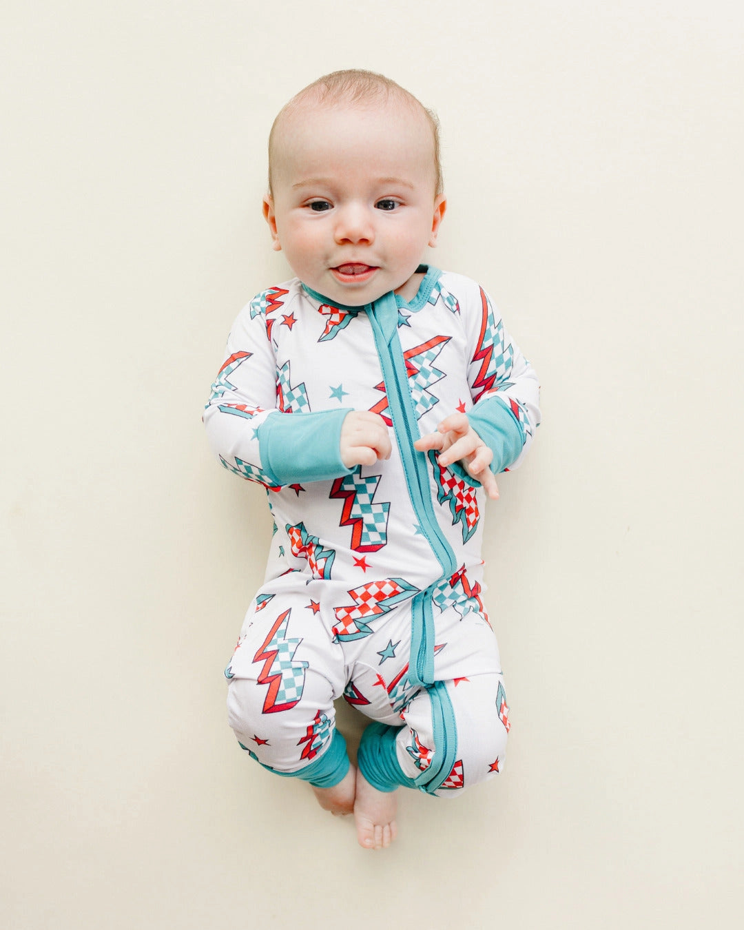 Checkered Bolts Bamboo Zip Romper