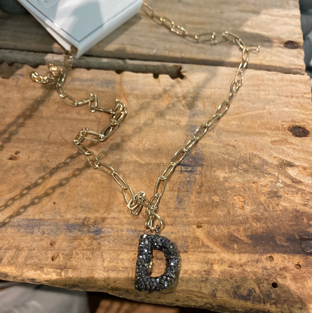 Black Rhinestone Initial Necklace - FINAL SALE